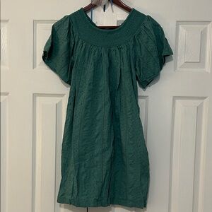 Teal Smocked Yoke Flutter Sleeve Tunic Dress